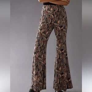 Anthropologie Black and Brown Patterned Flare Pants